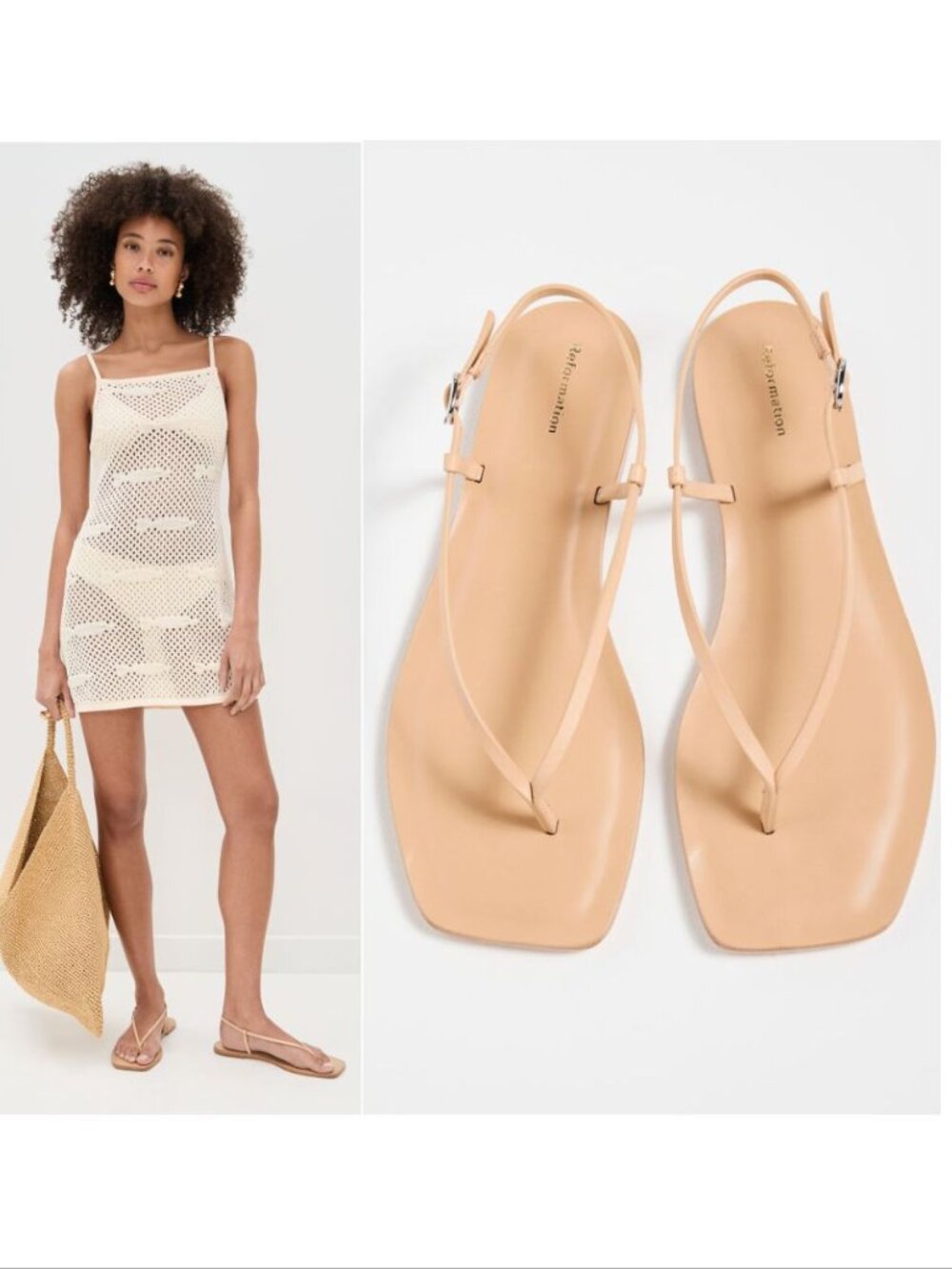 Reformation Vincenza Flat Thong Sandals Size 7.5 Porcini Beige Leather NEW